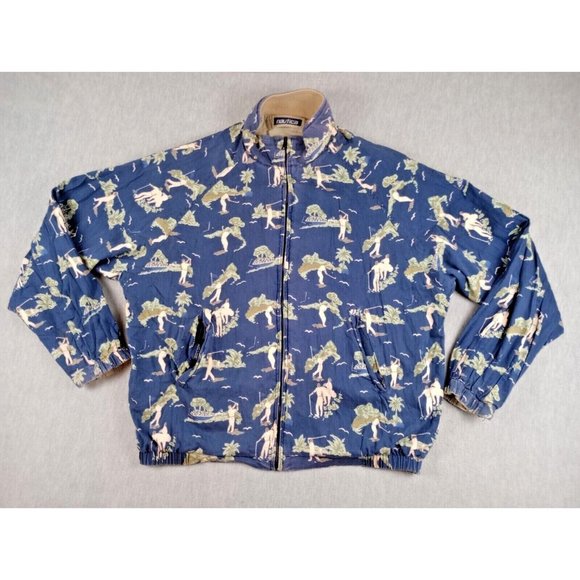 Vintage Nautica Reversible Men Khaki Navy Blue Golf Pattern lightweight sz L 90s - Picture 2 of 14